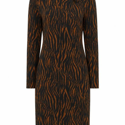 Zara Women Brown Animal Print Bodycon Knit Roll Neck Dress Size S