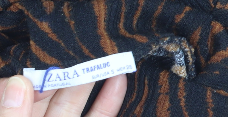 Zara Women Brown Animal Print Bodycon Knit Roll Neck Dress Size S