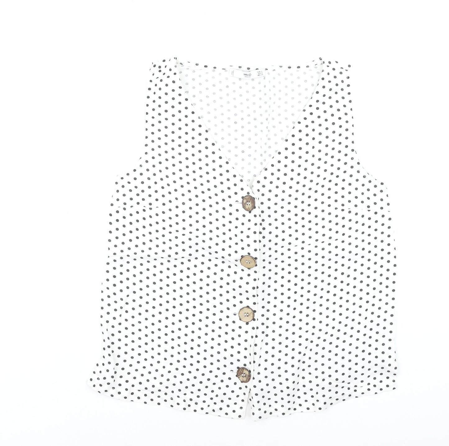 Mango Women White Polka Dot Sleeveless Button-Up Blouse Size 8