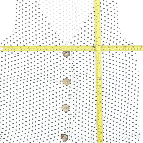 Mango Women White Polka Dot Sleeveless Button-Up Blouse Size 8