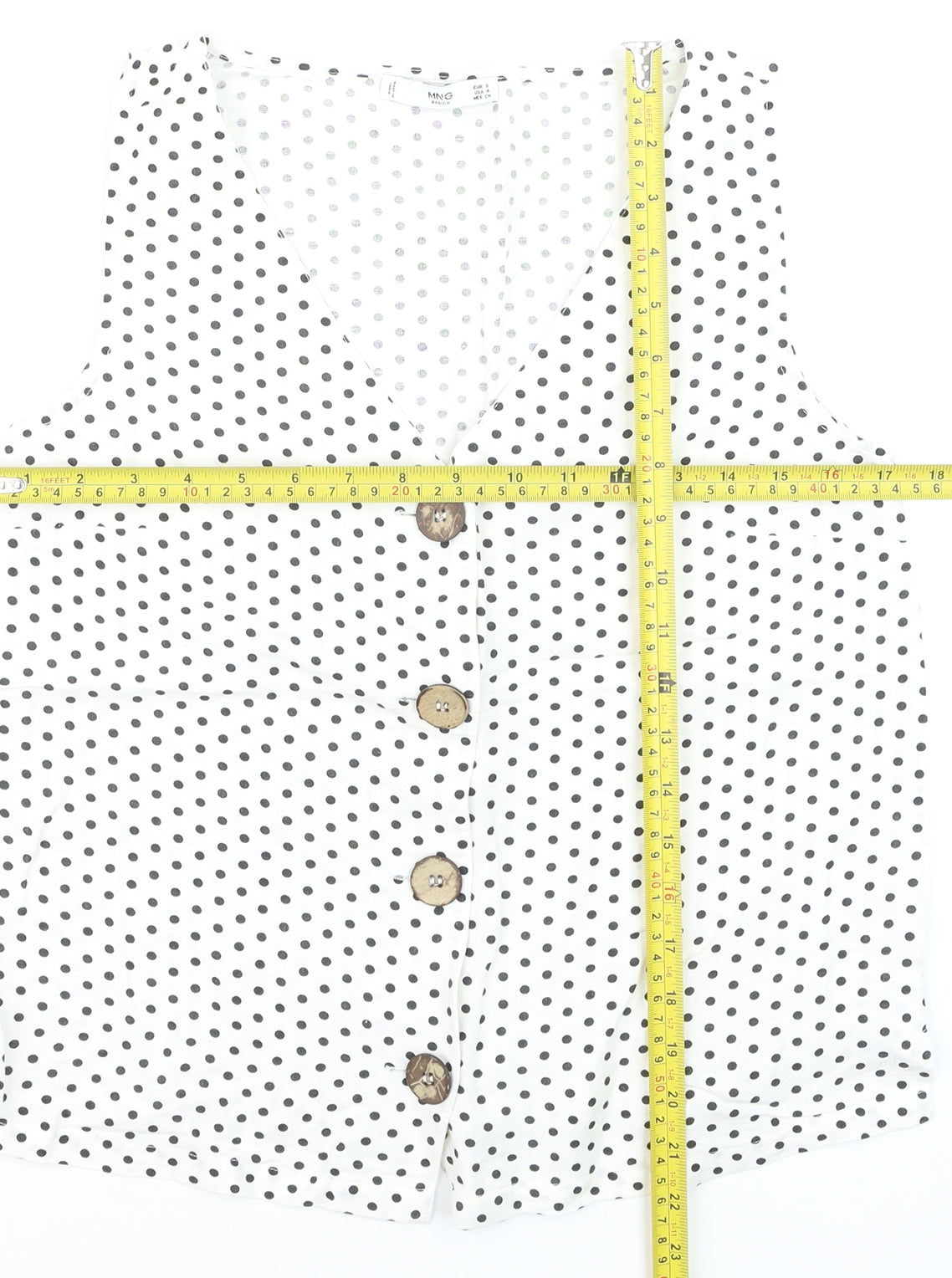 Mango Women White Polka Dot Sleeveless Button-Up Blouse Size 8
