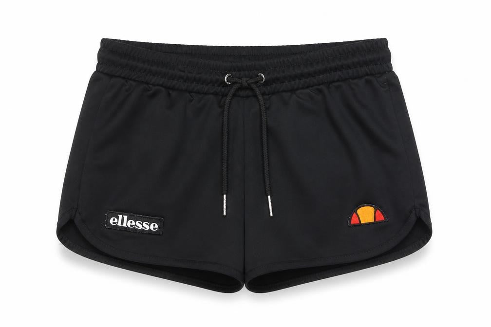 Front view of Ellesse boys’ black athletic shorts uk 4 regular fit drawstring sportswear