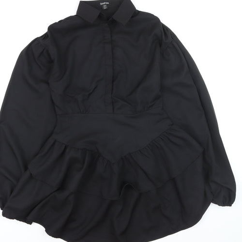 Boohoo Women’s Black Long Sleeve Ruffle Shirt Dress UK 10