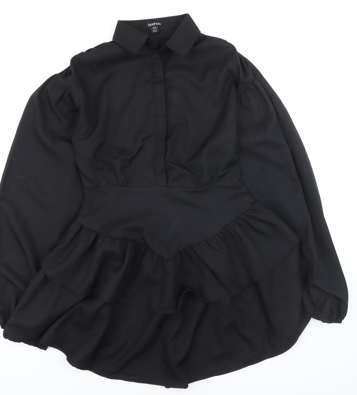Boohoo Women’s Black Long Sleeve Ruffle Shirt Dress UK 10