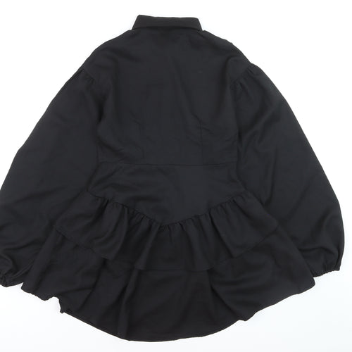 Boohoo Women’s Black Long Sleeve Ruffle Shirt Dress UK 10