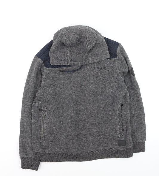 Firetrap Men's Grey Hooded Knit Jumper M Heavyweight Cotton Blend