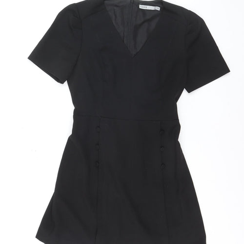 Oasis Women Black Short Sleeve V-Neck Shift Dress Size 12