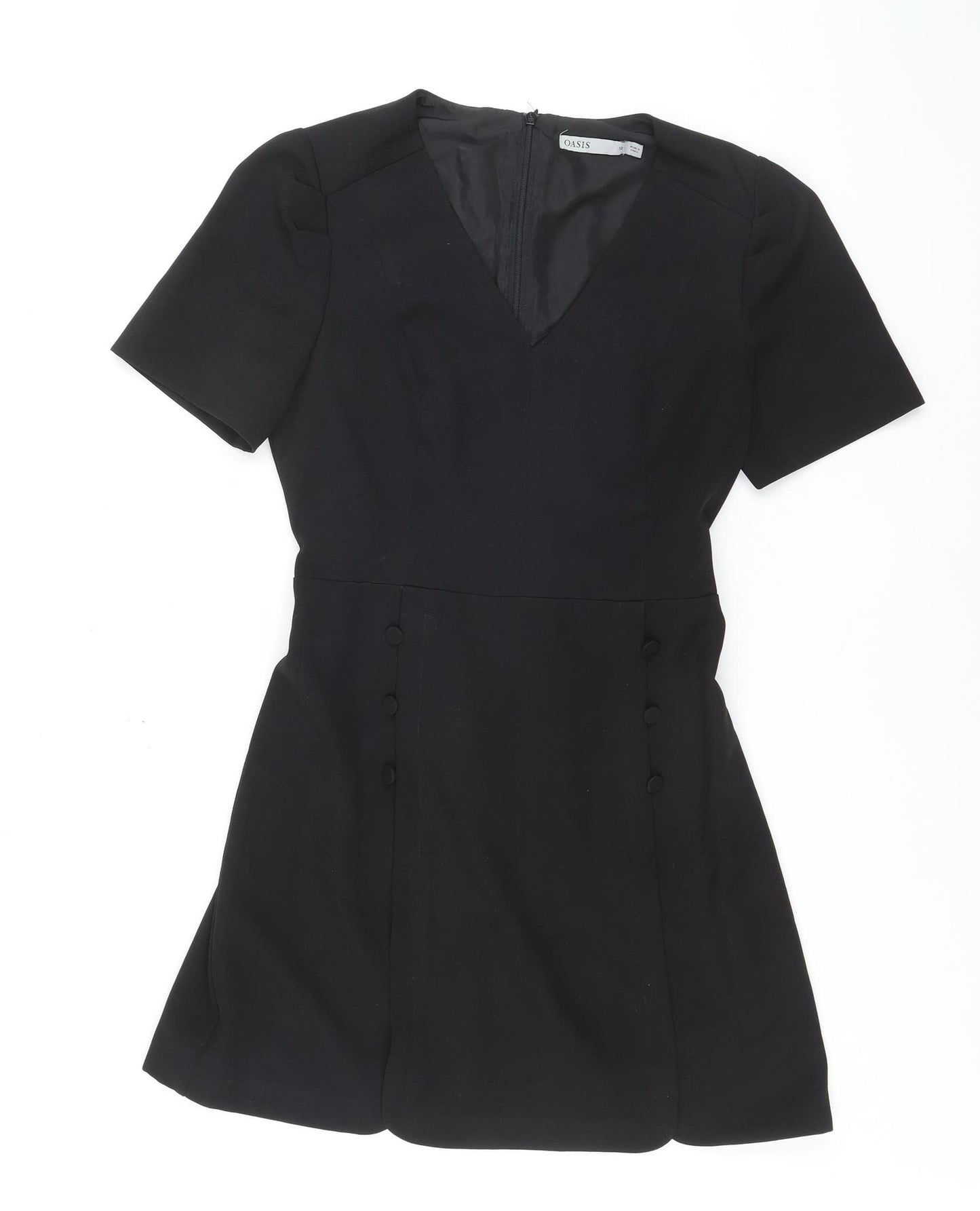 Oasis Women Black Short Sleeve V-Neck Shift Dress Size 12