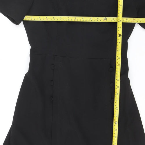 Oasis Women Black Short Sleeve V-Neck Shift Dress Size 12