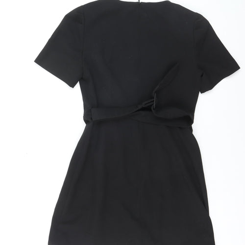Oasis Women Black Short Sleeve V-Neck Shift Dress Size 12