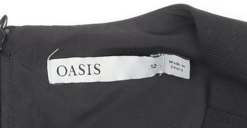 Oasis Women Black Short Sleeve V-Neck Shift Dress Size 12