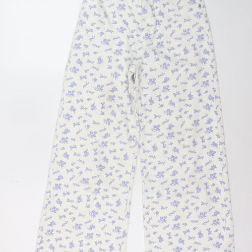 MNG Women’s White Floral Wide-Leg High Rise Jeans Size 6