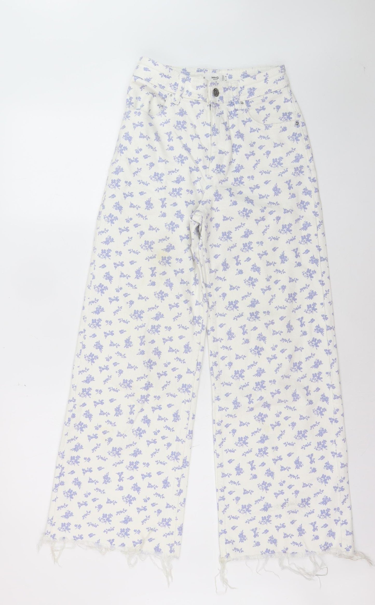 MNG Women’s White Floral Wide-Leg High Rise Jeans Size 6