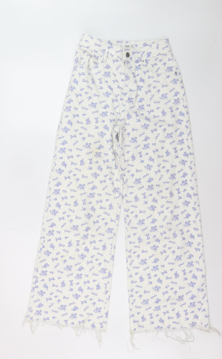 MNG Women’s White Floral Wide-Leg High Rise Jeans Size 6