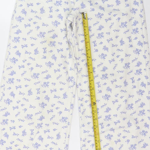 MNG Women’s White Floral Wide-Leg High Rise Jeans Size 6