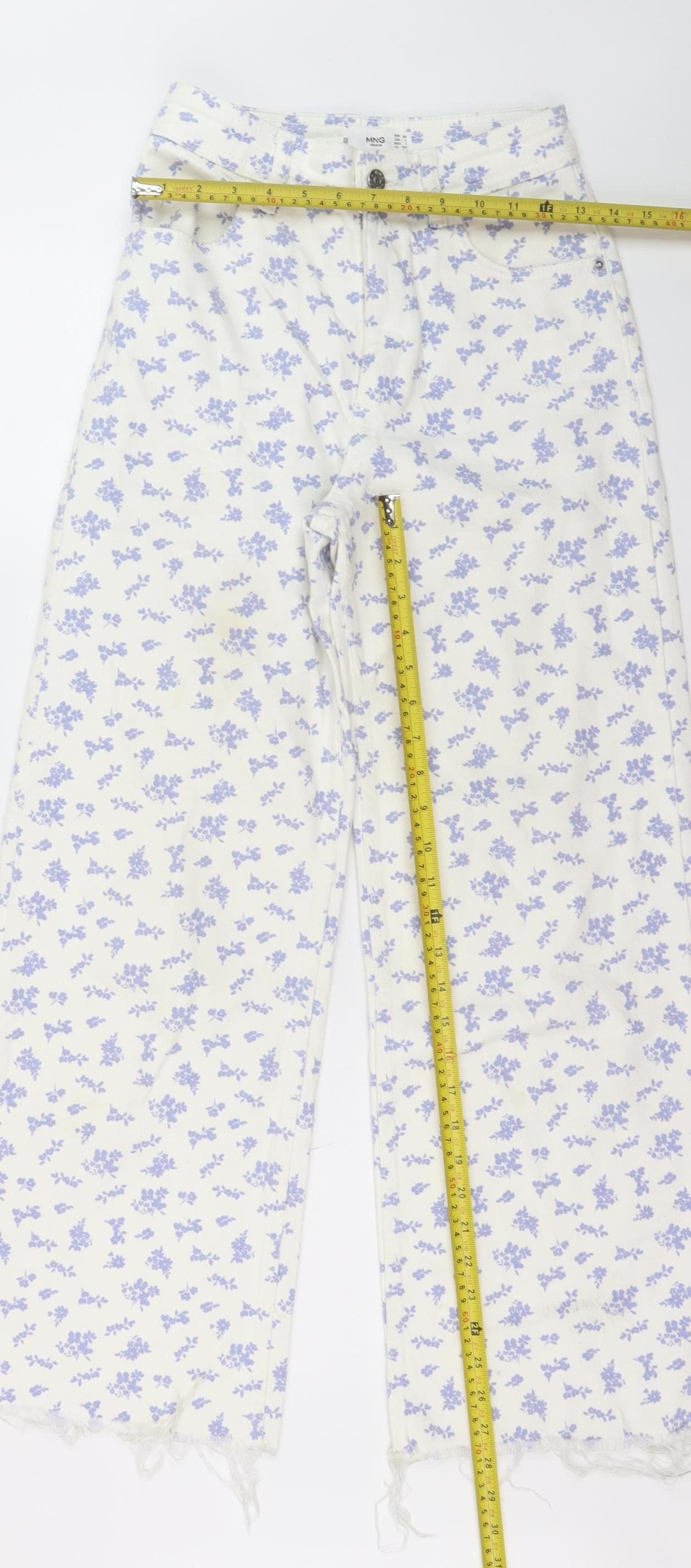 MNG Women’s White Floral Wide-Leg High Rise Jeans Size 6
