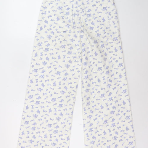 MNG Women’s White Floral Wide-Leg High Rise Jeans Size 6