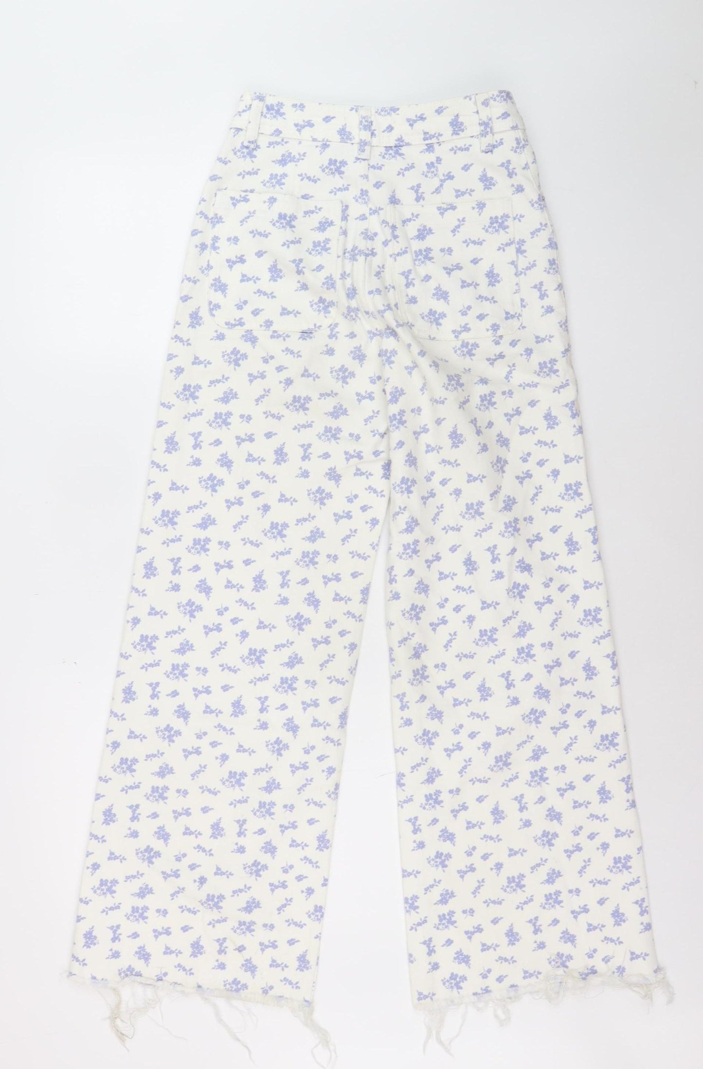 MNG Women’s White Floral Wide-Leg High Rise Jeans Size 6