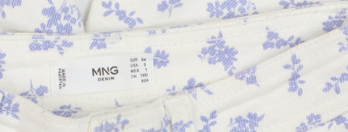 MNG Women’s White Floral Wide-Leg High Rise Jeans Size 6