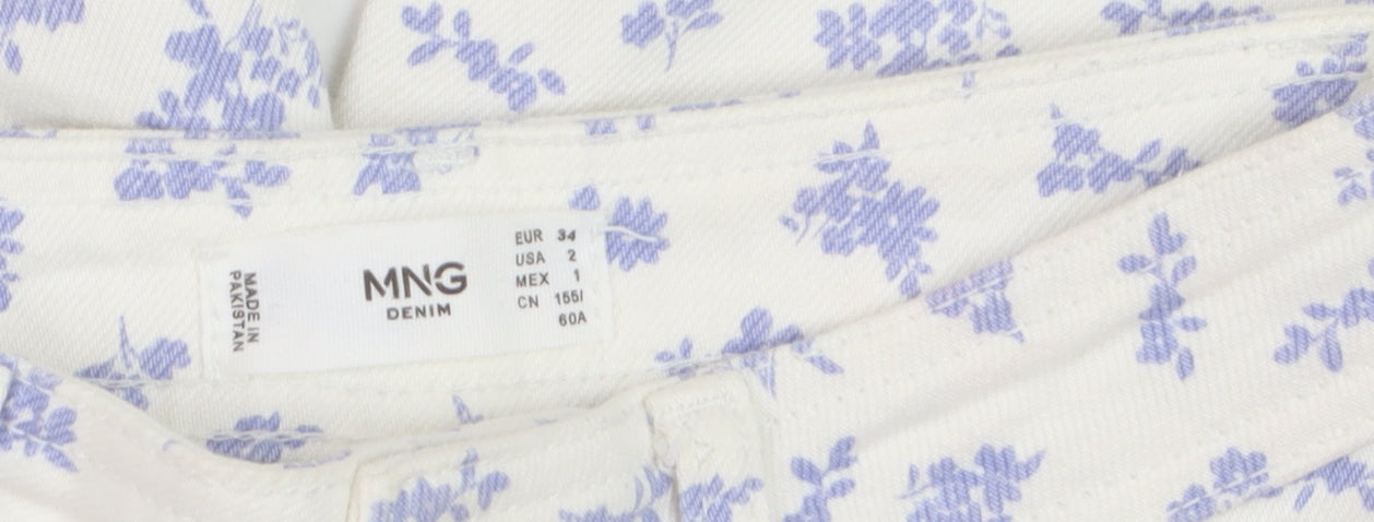 MNG Women’s White Floral Wide-Leg High Rise Jeans Size 6