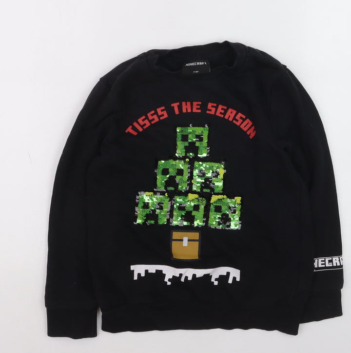 Minecraft Boys Black Sequin Christmas Sweatshirt 7-8 Years Pullover