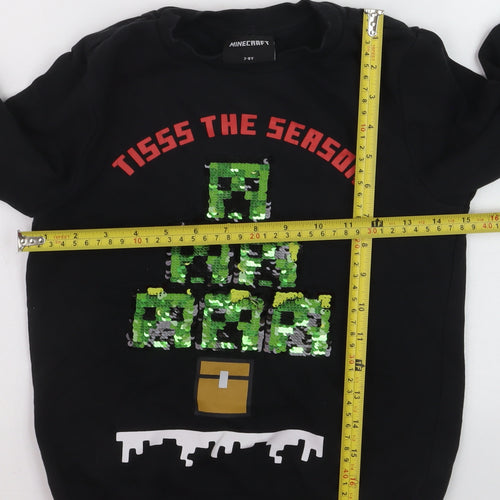 Minecraft Boys Black Sequin Christmas Sweatshirt 7-8 Years Pullover