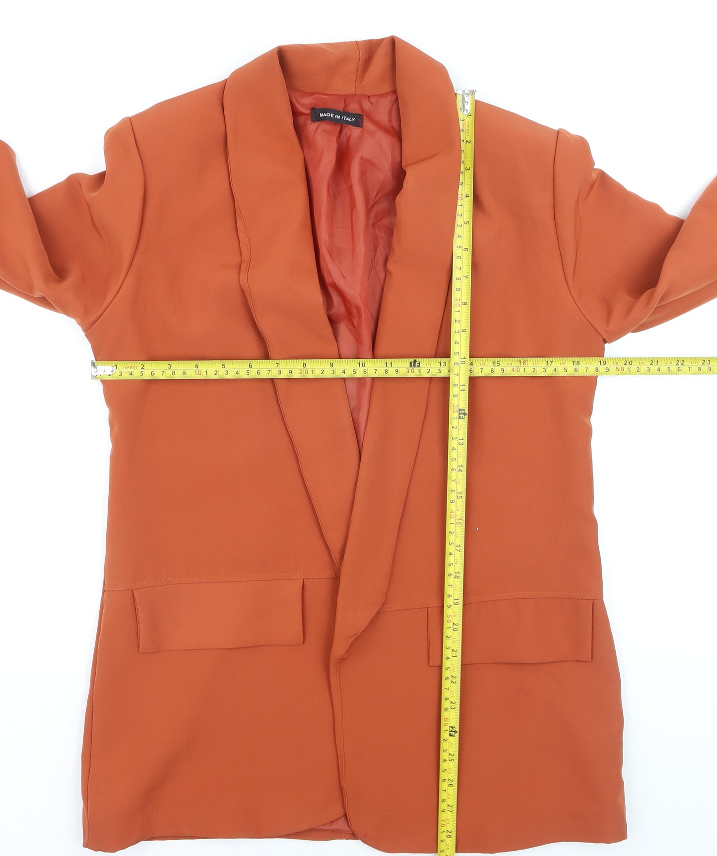 Made in Italy Women’s Orange Shawl Lapel Long Blazer L