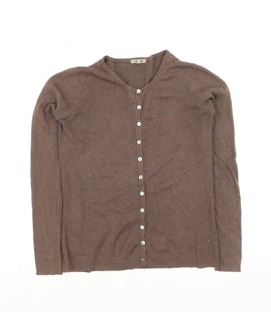 Jigsaw Women Brown Silk Cotton Cashmere V-Neck Cardigan S