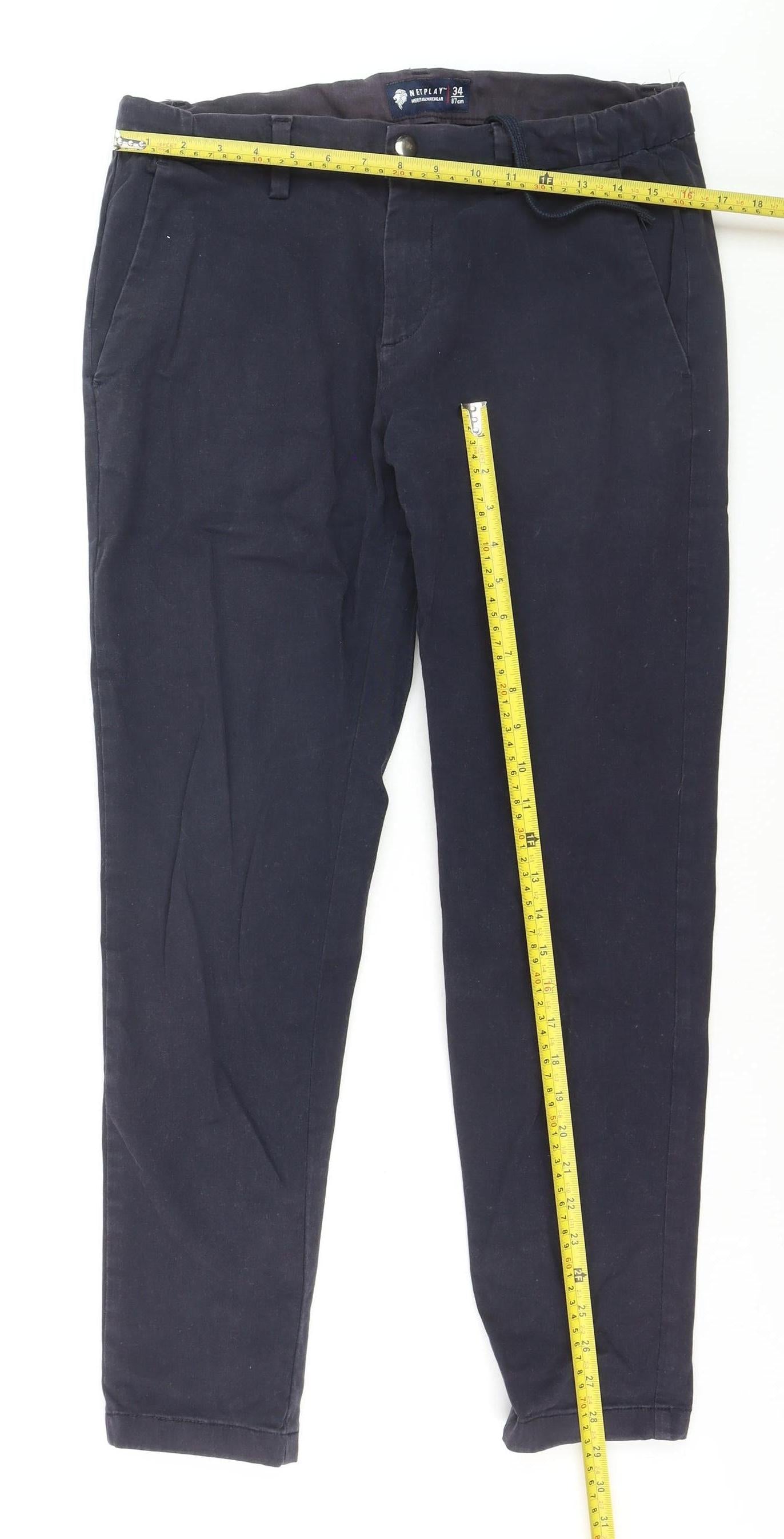 Netplay Men's Black Straight Leg Jeans Size 34 Regular Fit Cotton Blend