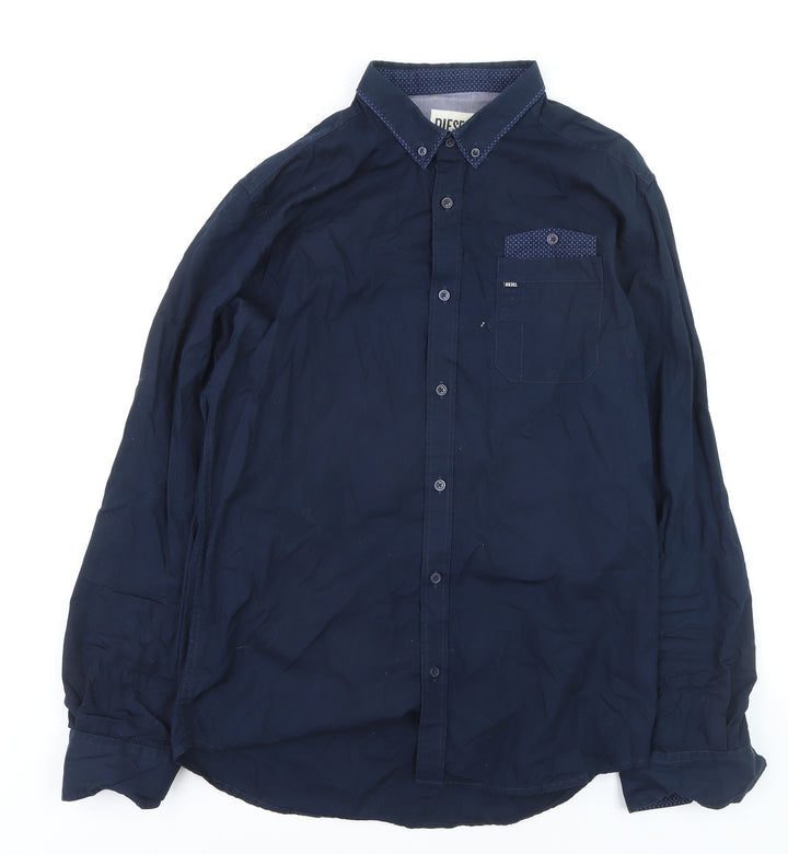 Diesel Men’s Blue Long Sleeve Button-Down Cotton Shirt L