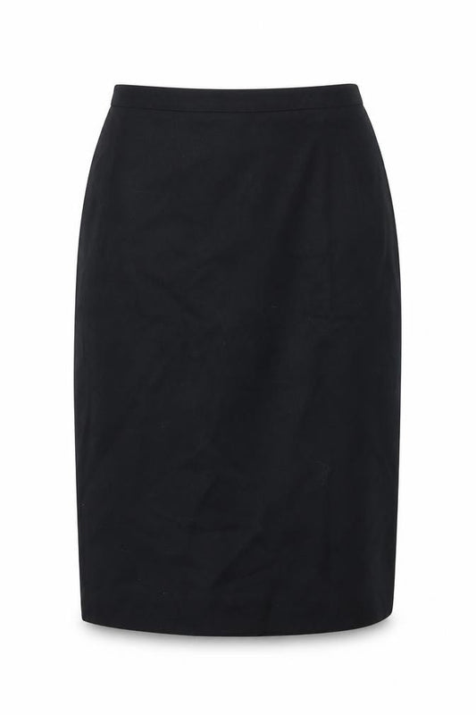 Front view of JH Collectibles women’s black wool pencil skirt, size UK 14, vintage workwear