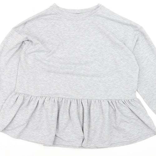 New Look Women Grey Long Sleeve Ruffle Hem Pullover Jumper Size S
