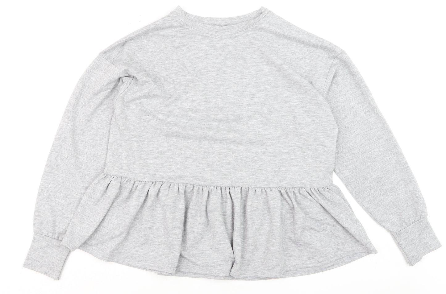 New Look Women Grey Long Sleeve Ruffle Hem Pullover Jumper Size S