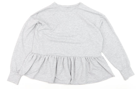 New Look Women Grey Long Sleeve Ruffle Hem Pullover Jumper Size S