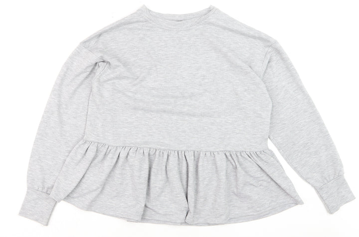 New Look Women Grey Long Sleeve Ruffle Hem Pullover Jumper Size S