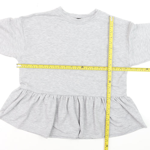 New Look Women Grey Long Sleeve Ruffle Hem Pullover Jumper Size S