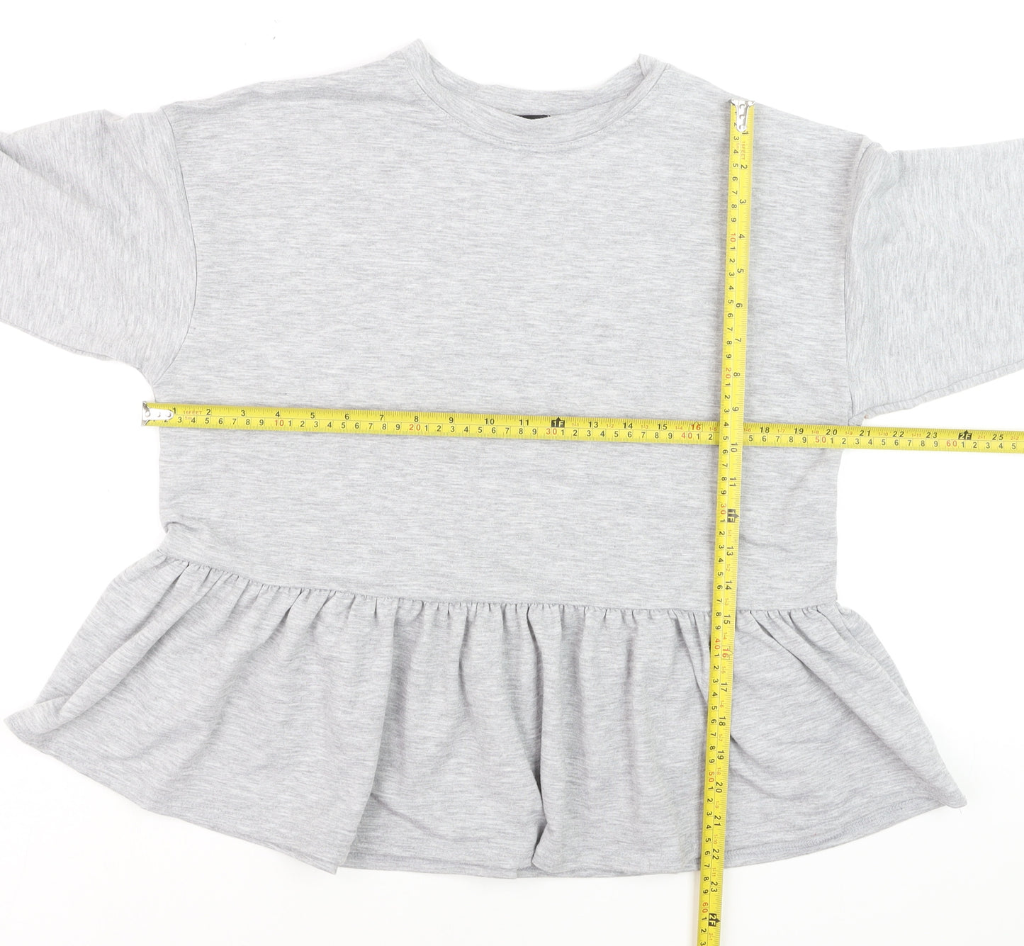 New Look Women Grey Long Sleeve Ruffle Hem Pullover Jumper Size S