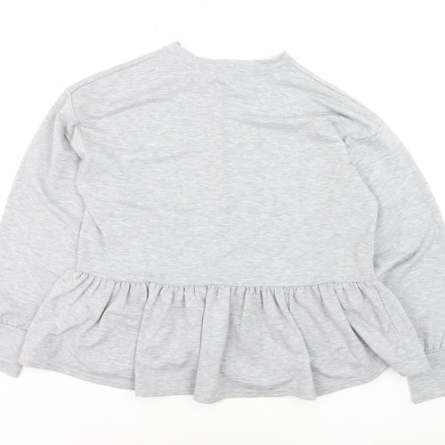 New Look Women Grey Long Sleeve Ruffle Hem Pullover Jumper Size S