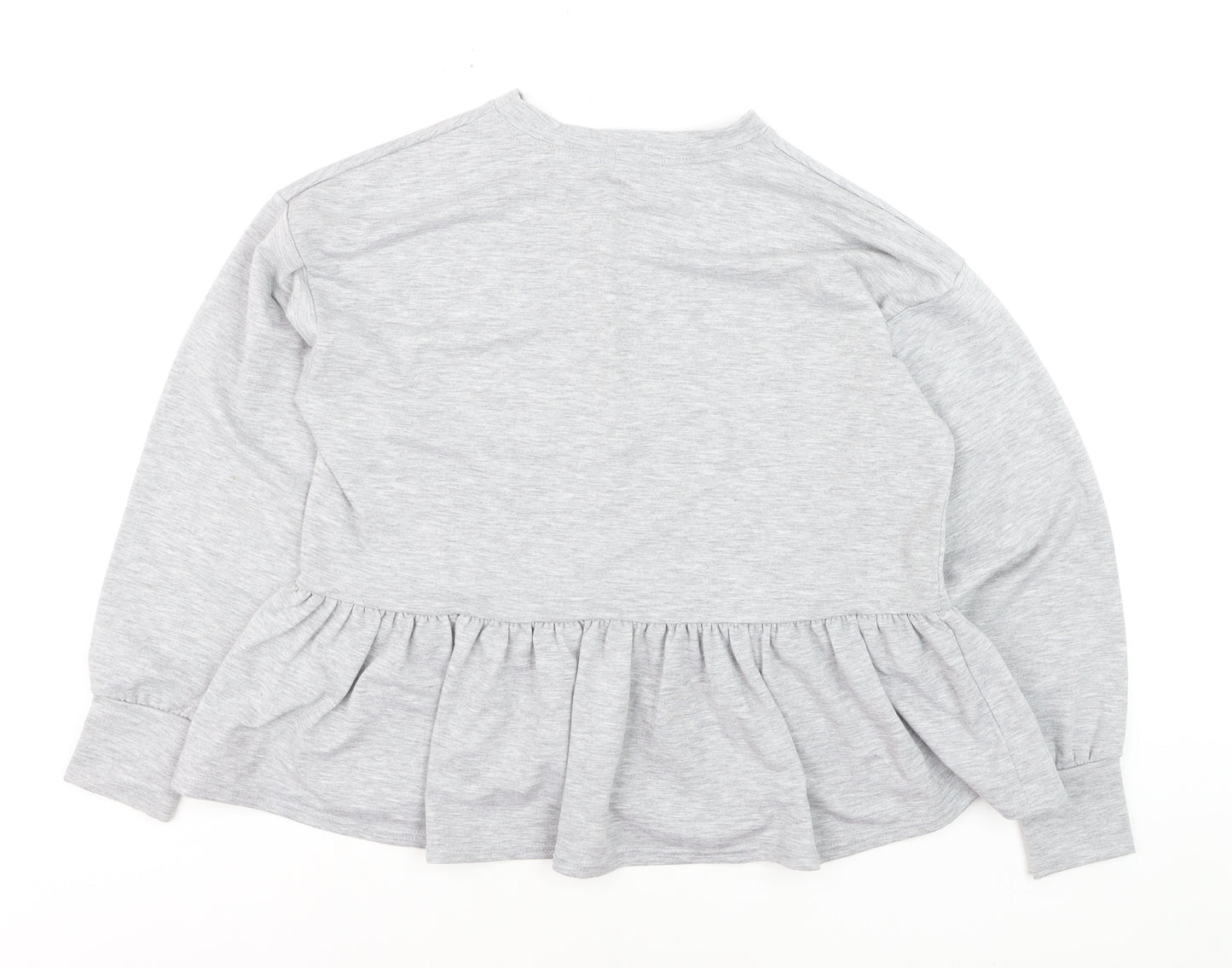New Look Women Grey Long Sleeve Ruffle Hem Pullover Jumper Size S