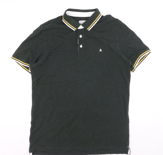 Jack & Jones Men's Green XL Cotton Polo Shirt Collar Tee