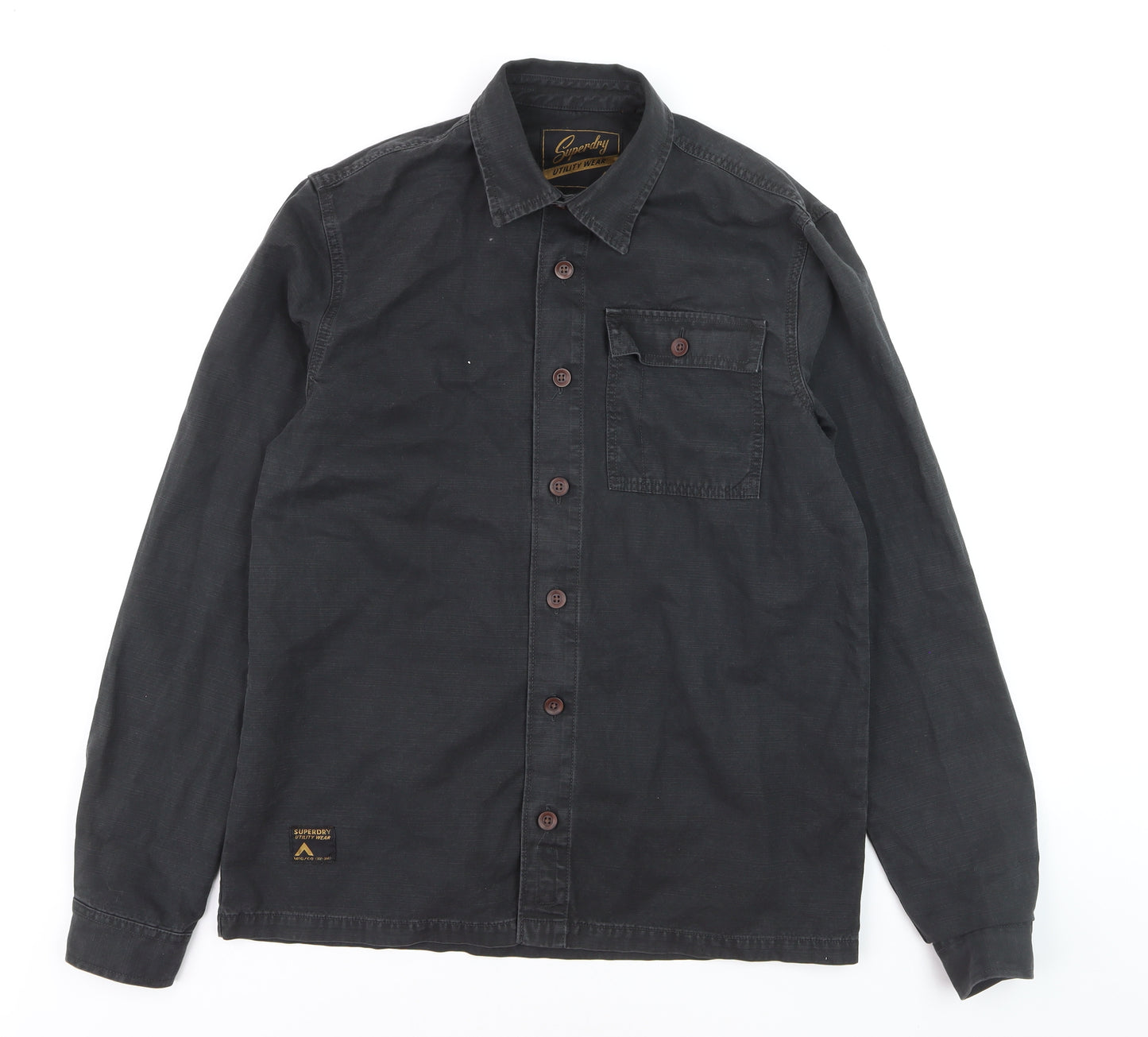 Superdry Men's Black Utility Wear Button-Up Cotton Shirt M