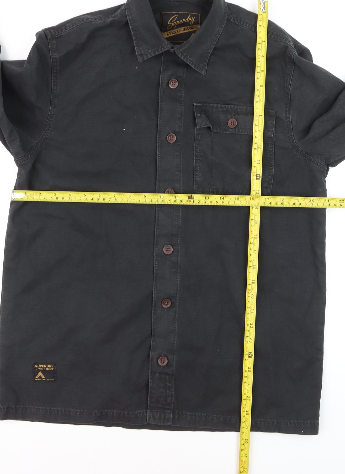 Superdry Men's Black Utility Wear Button-Up Cotton Shirt M