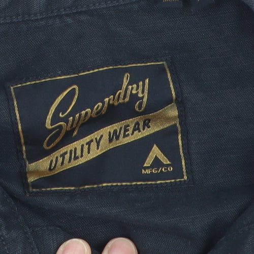 Superdry Men's Black Utility Wear Button-Up Cotton Shirt M