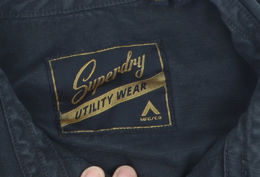 Superdry Men's Black Utility Wear Button-Up Cotton Shirt M