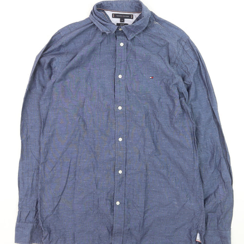 Tommy Hilfiger Men's Blue Slim Fit Button-Down Long Sleeve Shirt Size M