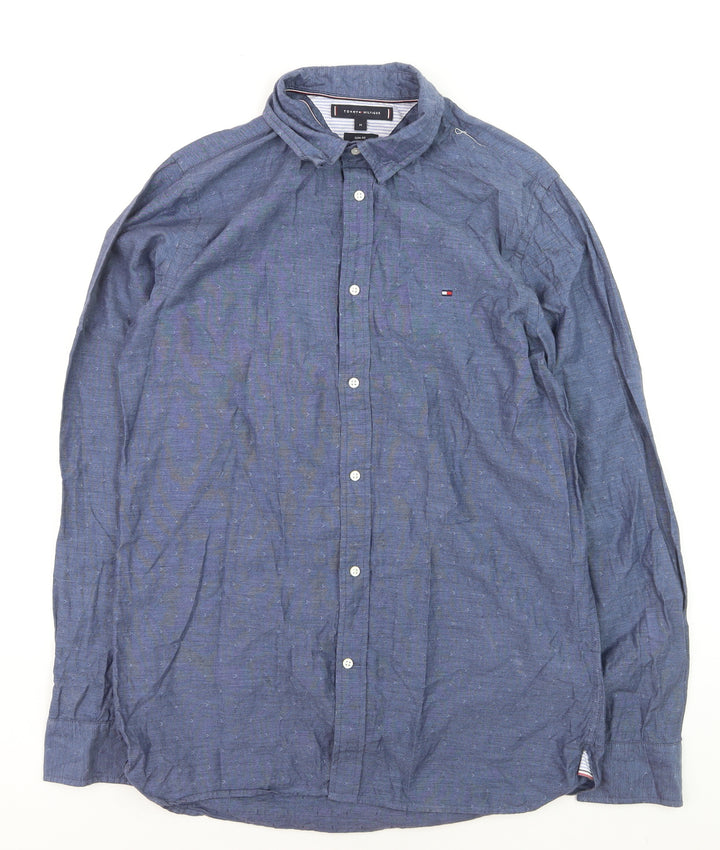 Tommy Hilfiger Men's Blue Slim Fit Button-Down Long Sleeve Shirt Size M
