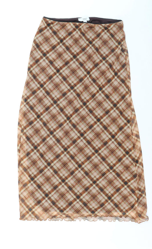 Marks and Spencer Women’s Brown Check Midi Pencil Skirt Size 12