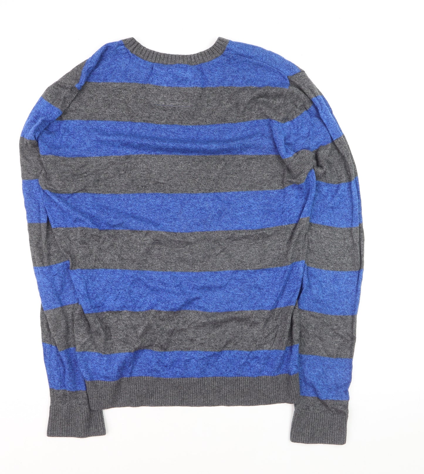 Hollister Men’s Blue Grey Striped Crew Neck Pullover Jumper M