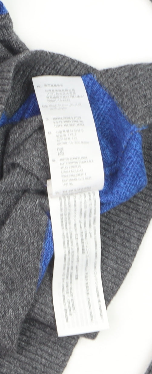 Hollister Men’s Blue Grey Striped Crew Neck Pullover Jumper M