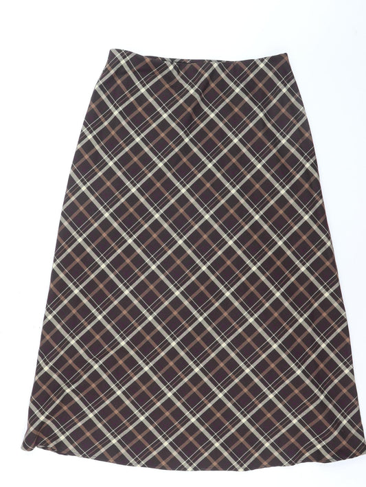 Next Women Brown Check A-Line Midi Skirt Size 12